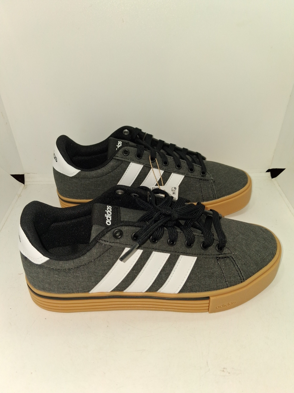 adidas Men’s Gray Sneakers with White Stripes and Gum Sole